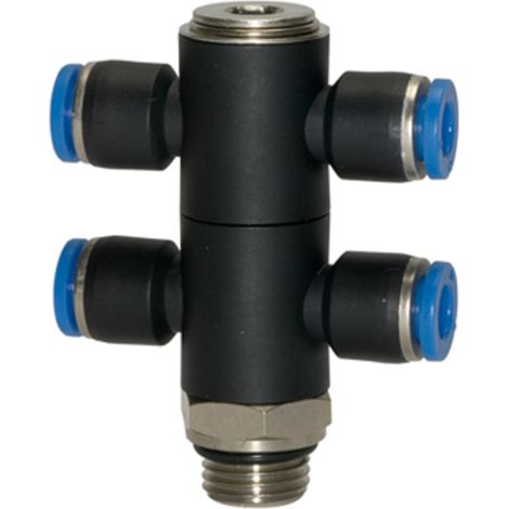 Riegler T-Mehrfachverteiler »Blaue Serie «, 4-fach, drehbar, G 1/8 a. Ø4mm (1/3)