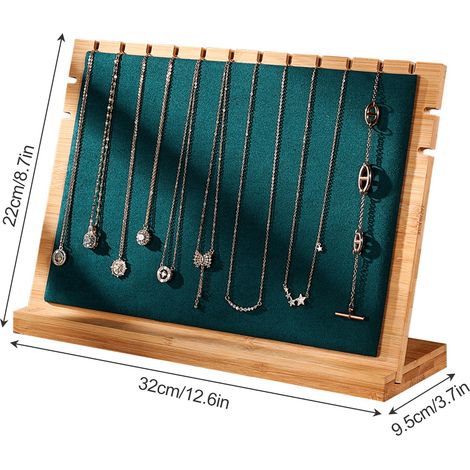 Set aus abnehmbaren Bambusanhängern, großem Schmuckpräsentationsbrett, verstellbarem Halskettenständer, Schmuckdisplay aus weißem Samt. (1/5)