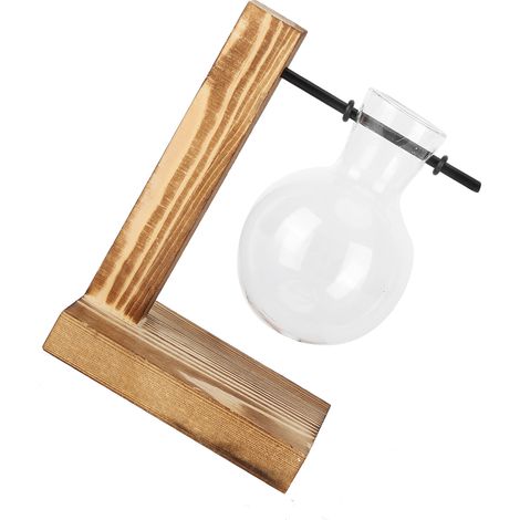 Cachepot en verre transparent avec support en bois pour hydroponie, décoration de bureau, vase innovant, modèle A (1/5)