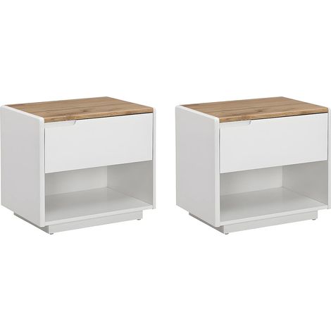 Comodino 1 cassetto e 1 nicchia MDF Bianco laccato e Rovere - Lotto di 2 - AMANI (1/4)