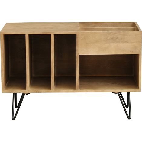 Aparador de almacenaje de vinilos en madera de mango y metal 90 cm BOOGIE (1/3)