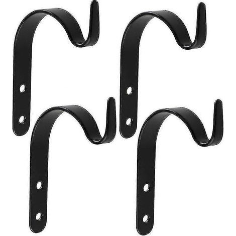 Lot de 4 crochets métalliques noirs en forme de J pour suspendre des paniers à fleurs, support mural pour plantes d'extérieur et de jardin. (1/2)