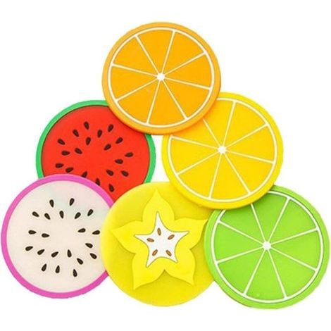 Set di 7 sottobicchieri creativi in silicone - Tappetini rotondi con motivo frutta per bevande, caffè, tè, bicchieri, cucina, soggiorno, bar e ristorante. (1/5)