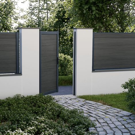 Kit Portillon Composite CRUZ Ardoise - Hauteur : 183cm - Largeur max : 98 cm - Largeur ajustable - Compatible clôture CRUZ