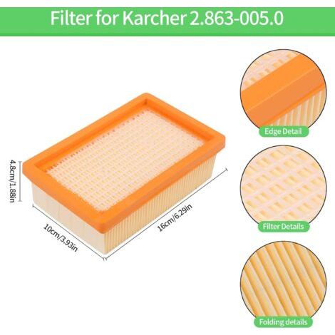 Lot de 2 Filtre Remplacement accessoire pour aspirateur pour Aspirateur Kärcher WD4 WD5 WD6 MV4 MV5 MV6 plissé Plat (1/4)