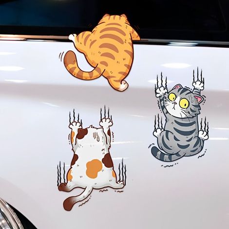 Autocollants chat pour voiture, lot de 3 autocollants amusants, autocollants chat mignons et créatifs, adaptés à la décoration murale, à la voiture, etc. (1/5)
