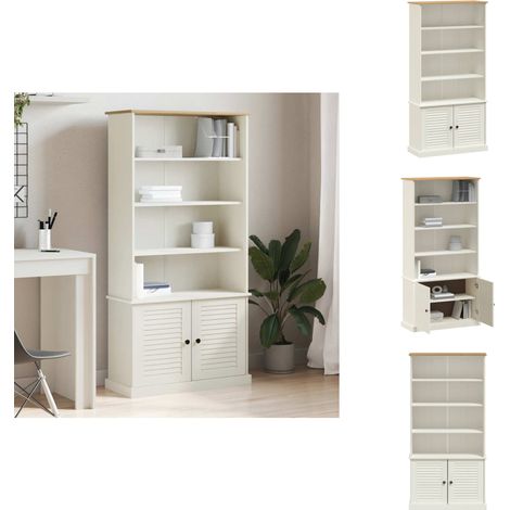 Bibliothèque VIGO blanc 85x35x170 cm bois massif de pin - Bibliothèque - Meuble De Rangement - Étagère - Bibliothécaire - Design Rustique (1/5)