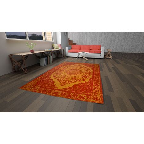 Tapis vintage Maddox - Tapis vintage  - 290x200cm, Rectangular - 100% Laine vierge - Tufté main - Orange