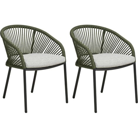 Lot de 2 fauteuils de jardin vert en acier et corde - NOALIA (1/5)