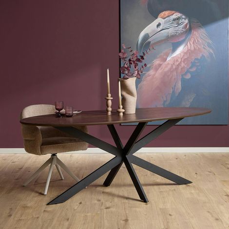 Table à manger ovale bois foncé 180 cm LEXTON (1/5)