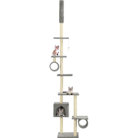 Arbre à chat Cadre d'escalade de Chat avec griffoirs en sisal 260 cm Gris 61644 (1/5)