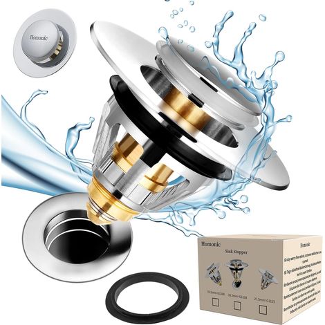 1 Bonde Pop-Up Universel, Acier Inoxydable Et Cuivre, Anti-Cheveux, Pour Lavabo Et Baignoire 34-38mm