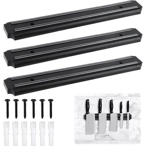 Lot de 3 Barres Aimantées Murales 33 cm pour Couteaux, Support Magnétique pour Ustensiles de Cuisine (1/4)