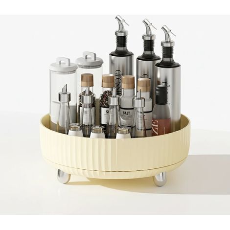 Organisateur de cuisine rotatif, grand plateau de rangement rond pour plan de travail, porte-épices multifonctionnel pour la maison, blanc crème (1/3)