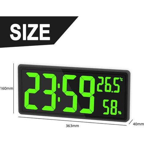 YMYNY Horloge numérique grand écran, grande horloge murale numérique avec température et humidité, horloge murale numérique avec chiffres LED pour chambre, bureau, lecture claire pour personnes âgées