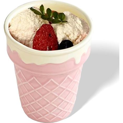 Rosa Keramik-Eiswaffelschale (10 cm) – Hochwertige Steingutschale für Eis, Kaffee und Getränke, niedliches Waffeldesign