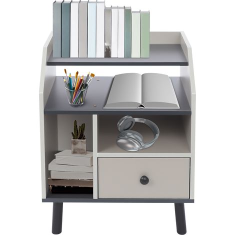 Table de lit, table de nuit moderne avec 1 tiroir et compartiments ouverts, armoire de rangement pour chambre, salon et bureau (40 30 53cm, gris) (1/5)