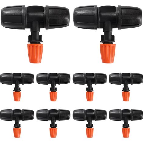 10 Buses D'atomisation, Débit Réglable 8-10 L/h, Plastique Orange Noir, Pour Tuyau 8/12 mm, Jardin Pelouse