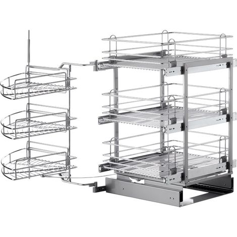 Rangement d'angle coulissant 6 corbeilles – Mécanisme d'angle pour meuble 900 mm – Coulisses à sortie totale avec rappel – Accès total au contenu – Vibo (1/5)