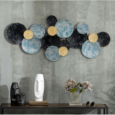 Decoración mural 3D de metal 121 x 53 cm, negro, azul y dorado OKMYHOME (1/5)
