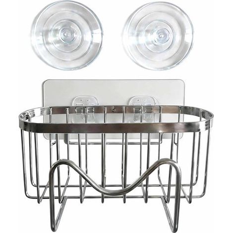 Organizzatore per lavello - Porta spugne in acciaio inox - Tipo M - Non richiede foratura - Con striscia adesiva - Stile B (1/5)