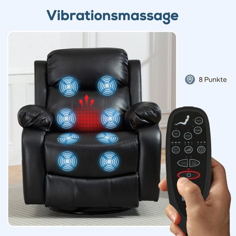 Fauteuil massant à 8 têtes vibrantes, relax, dossier inclinable + repose-pieds, noir (1/5)