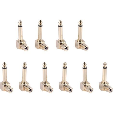 Lot de 10 adaptateurs audio RCA femelle vers jack mono mâle 6,35 mm coudés, dorés (1/5)