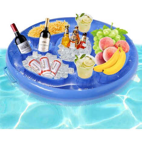 Porte gobelet gonflable 2 en 1 pour boissons et collations,8 trous,flottant,pour piscine,fête,piscine,plage (bleu) (1/5)