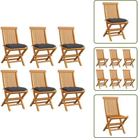 Chaises de jardin et coussins anthracite lot de 6 Bois de teck - Chaise De Jardin Pliable - Chaise De Jardin En Bois - Mobilier De Jardin - Set De Chaises De Jardin - Chaises De Jardin Confortables (1/5)
