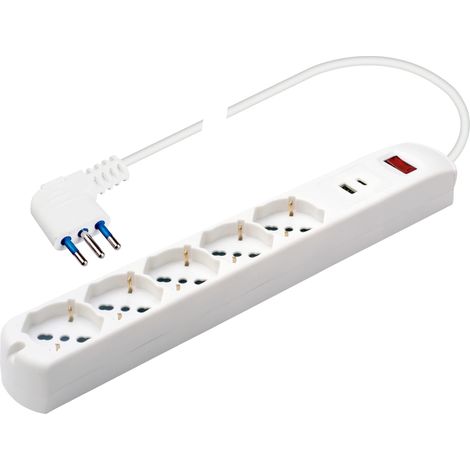 Presa multipla 250V - 5 prese pluristandard 10/16A - 1,5 metri Bianco (1/4)