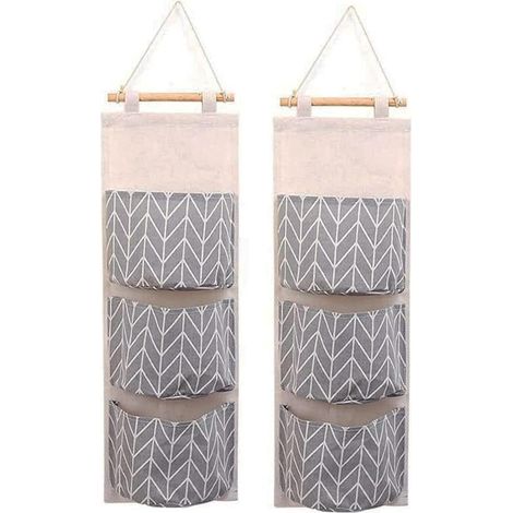 Organisateur de placard - Sacs de Rangement Muraux à 3 Poches - Pour Cuisine Chambre Salle de Bain - Lot de 2 - Gris (1/4)