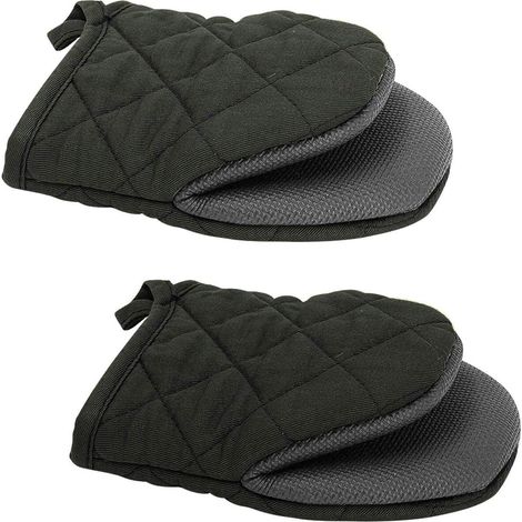 2 Paires Gants Cuisine Résistant Chaleur Néoprène Antidérapant Four Barbecue Camping Noir (1/5)