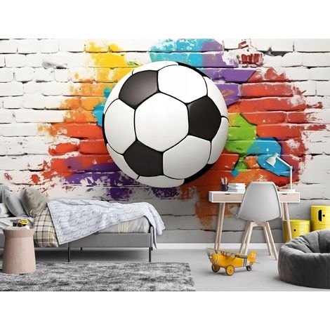 Vlies Fototapete Kinderzimmer 150x105 cm Fußball - Fototapeten Tapeten für Kinder Jungen - Teenagerzimmer - Kinderzimmertapete Bunt Ziegelsteine für Jugendliche Sport, WallArena (1/4)