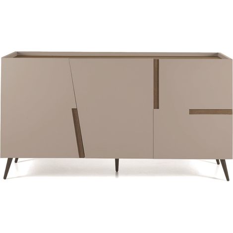 Madia credenza 3 ante inserti teak con scocca Tortora GIRONA con 5 piedini (1/2)