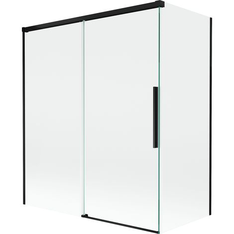 Mexen Rox Badewannenabtrennung 2-flügelig verschiebbar 140 + 70 x 150 cm, transparent, schwarz - 8C9-140-070-70-00