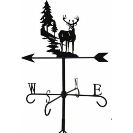 Girouette de jardin en fer sur le toit, girouette de jardin en fer de cerf de forêt de jardin, indicateur de direction du vent extérieur, toit, jardin, montagne, décoration de cour (1/4)