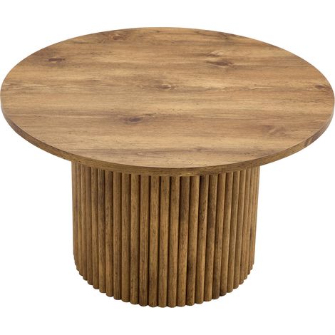 Table basse ronde en MDF imitation bois avec piètement à rainures style colonnes romaines, diamètre 70 cm, esprit rétro chic pour salon moderne CHICFURN (1/5)