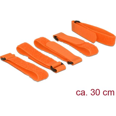 Bridas con apertura y cierra rapido de 300 mm LA x 20 mm AN con lazo (5 unidades) naranja