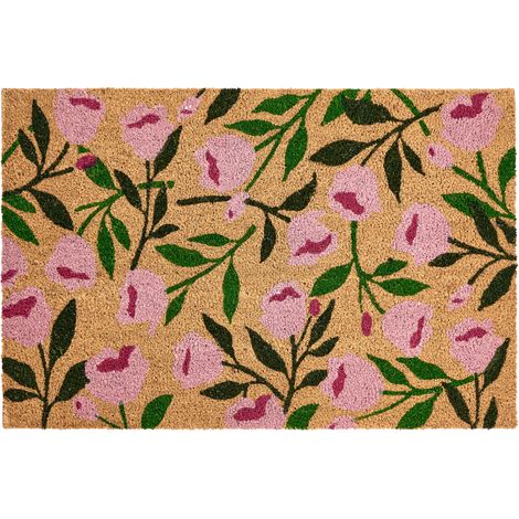 Felpudo de fibra de coco antideslizante 60 x 90 cm con dorso de PVC motivo floral natural Manguao
