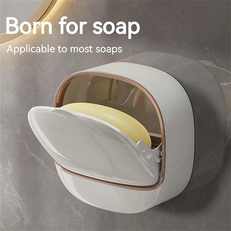 2 porte-savons muraux deluxe avec couvercle, drainage et étanche, plateau à savon pour rangement dans la salle de bain, la douche ou pour ranger vos articles de toilette lors de vos déplacements. (1/4)
