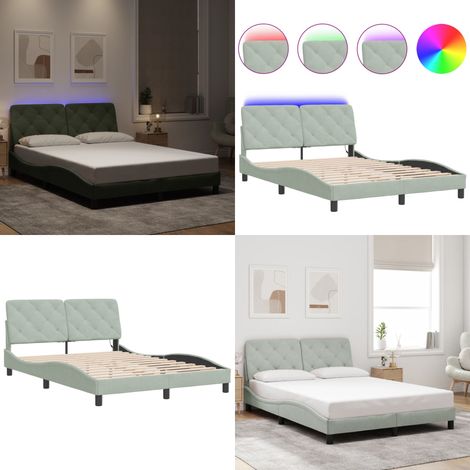 Cadre de lit avec LED sans matelas gris clair 120x200cm velours - Cadre De Lit - Lit Avec Led - Lit Design - Lit Velours - Lit Double - Home & Living (1/5)