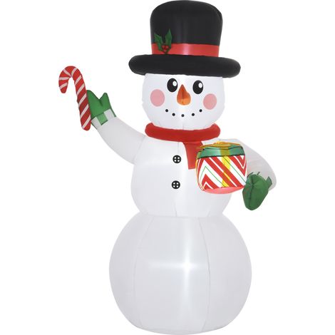 Bonhomme de neige gonflable 1,80m avec canne de bonbon et cadeau, auto-gonflant, LED, résistant aux intempéries, décoration extérieure lumineuse. (1/5)