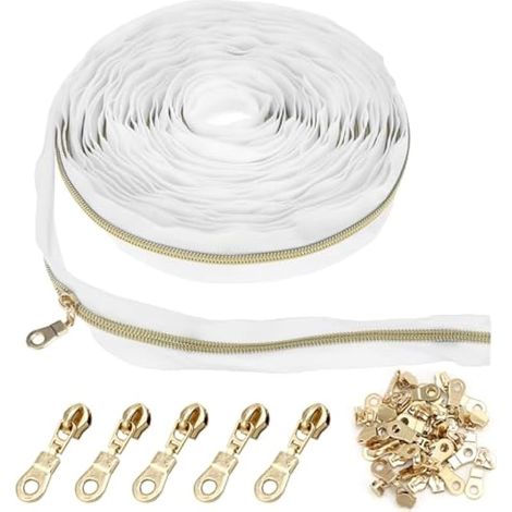 Fermeture éclair sans fin dorée de 9 m x 3,2 cm, spirale de 6 mm, 25 fermetures éclair dorées sans verrouillage (1/4)