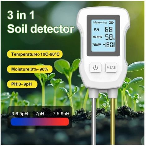Testeur De Sol - pH Humidité Température - Affichage LCD Rétroéclairé - Pour Jardinage Et Plantes En Pot - 1 Pièce (1/5)