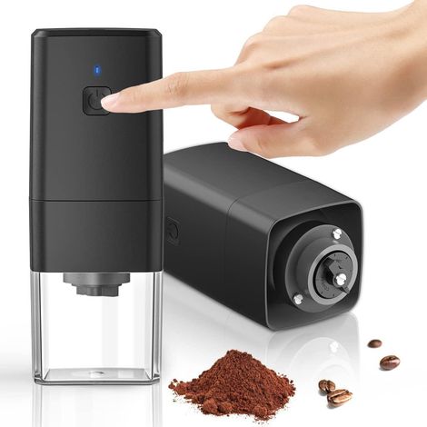 Tragbare elektrische Kaffeemühle (Schwarz), 1300mAh USB-wiederaufladbare Bohnenmühle, Mehrere Mahlgradeinstellungen, Konisches Mahlwerk, Ideal für Reisen, Camping und den einmaligen Gebrauch. (1/5)