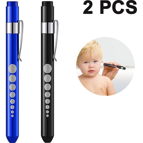Lot de 2 stylos lampes torches en alliage d'aluminium, lampe torche LED, stylo lampe pupillaire à lumière blanche, petite lampe torche