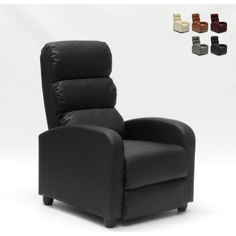 Le Roi Du Relax – Fauteuil relax inclinable similicuir noir – Rembourrage en polyuréthane – Inclinaison manuelle – Design moderne 100% Made in Italy