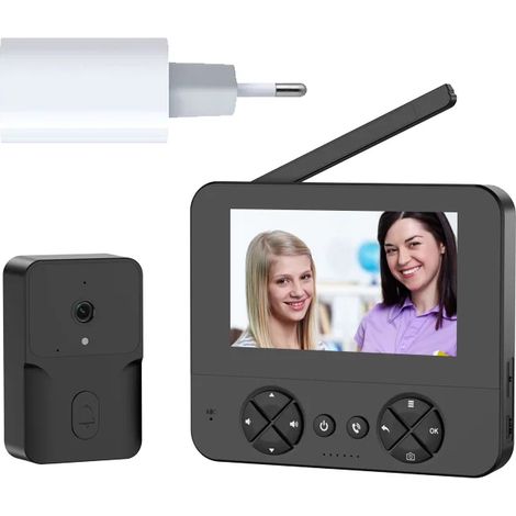 Sonnette vidéo (noire + chargeur), écran 4,3 pouces, HD 720p, appels bidirectionnels sans fil 2,4 GHz, vision nocturne (1/5)