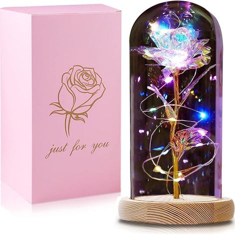 Kaelt - RGE Cadeau Fete des Meres, Cadeau Femme Maman, Cadeau Anniversaire Femme, Rose Eternelle sous Cloche, Rose Fleur Artificielle avec Lumières LED, Idée Cadeau pour Couple, Mamie, Soeur (1/5)