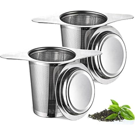 2 filtres à thé avec couvercle en acier inoxydable – Infuseur pour tasse à café – Passoire d'infusion pour pots (1/5)